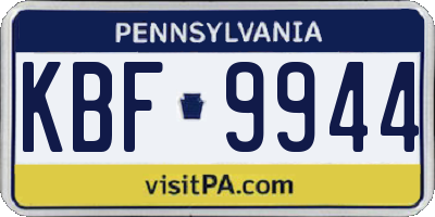 PA license plate KBF9944