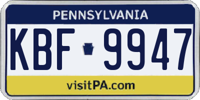 PA license plate KBF9947