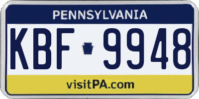 PA license plate KBF9948