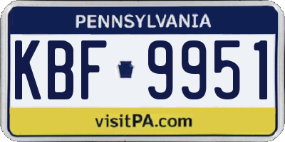 PA license plate KBF9951