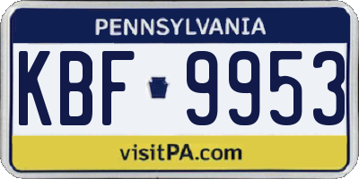 PA license plate KBF9953