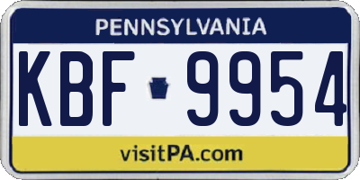 PA license plate KBF9954