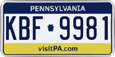 PA license plate KBF9981