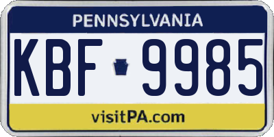 PA license plate KBF9985