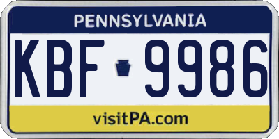 PA license plate KBF9986