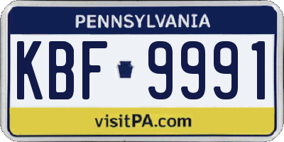 PA license plate KBF9991