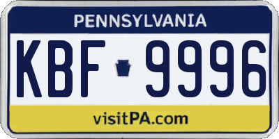 PA license plate KBF9996
