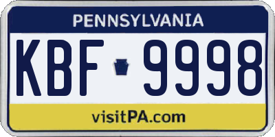 PA license plate KBF9998