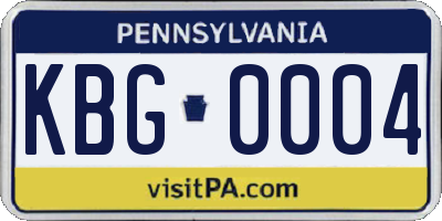 PA license plate KBG0004