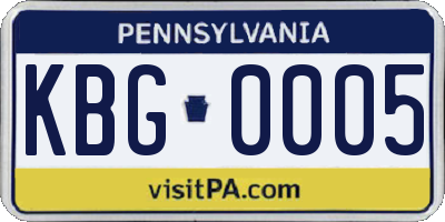 PA license plate KBG0005
