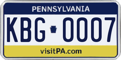 PA license plate KBG0007