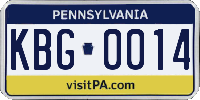 PA license plate KBG0014