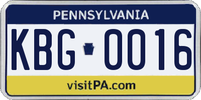 PA license plate KBG0016