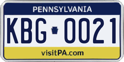 PA license plate KBG0021