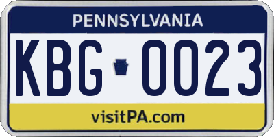 PA license plate KBG0023