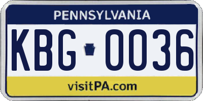 PA license plate KBG0036