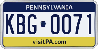PA license plate KBG0071