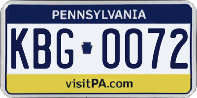 PA license plate KBG0072