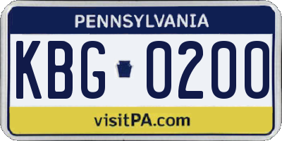 PA license plate KBG0200