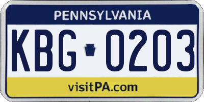 PA license plate KBG0203