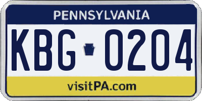 PA license plate KBG0204