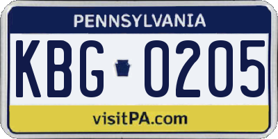 PA license plate KBG0205