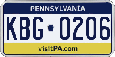 PA license plate KBG0206