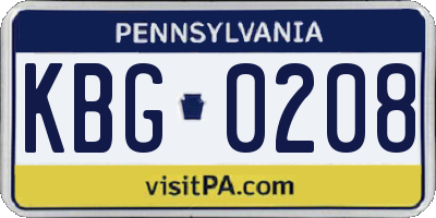 PA license plate KBG0208