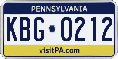 PA license plate KBG0212