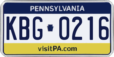 PA license plate KBG0216