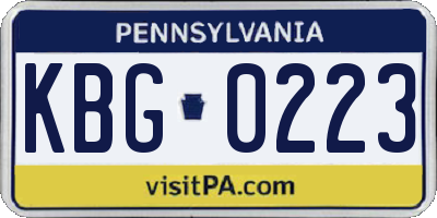 PA license plate KBG0223