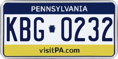 PA license plate KBG0232