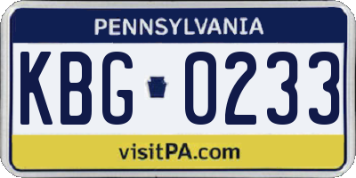 PA license plate KBG0233