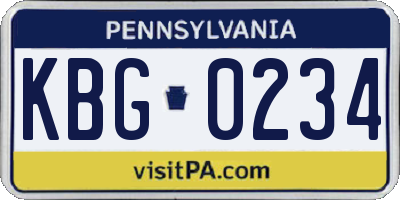PA license plate KBG0234
