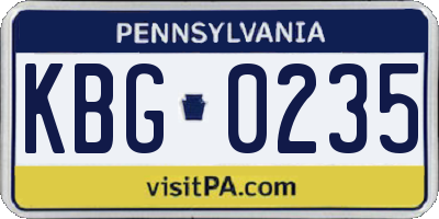 PA license plate KBG0235