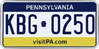 PA license plate KBG0250