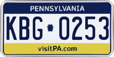 PA license plate KBG0253