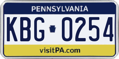 PA license plate KBG0254