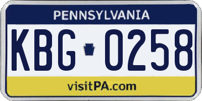 PA license plate KBG0258