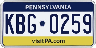 PA license plate KBG0259
