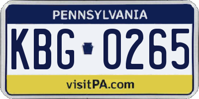 PA license plate KBG0265