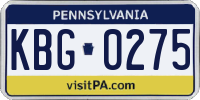 PA license plate KBG0275