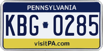 PA license plate KBG0285