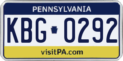 PA license plate KBG0292