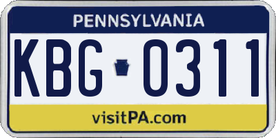 PA license plate KBG0311