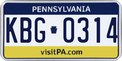PA license plate KBG0314
