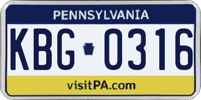 PA license plate KBG0316