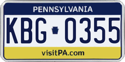 PA license plate KBG0355