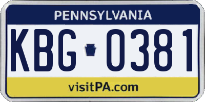 PA license plate KBG0381