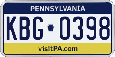 PA license plate KBG0398
